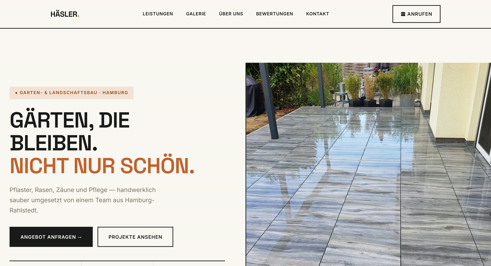 Startseite der Website für Gala-Bau Häsler, Garten- und Landschaftsbau in Hamburg